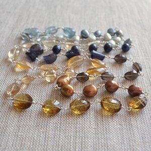 Long Gemstone Necklace in Navy Blue and Brown